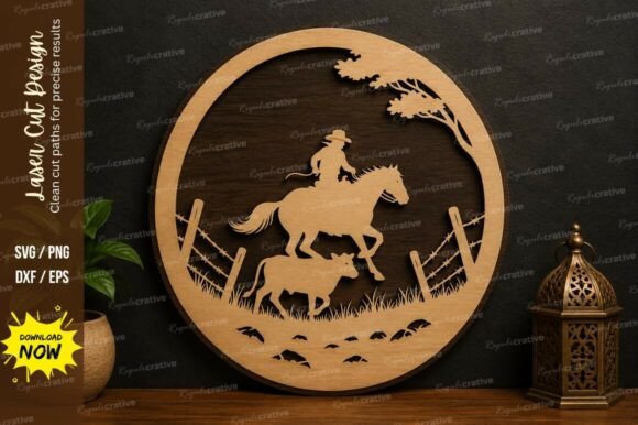 Cowboy Horse Scene SVG Laser Cut Wall Art
