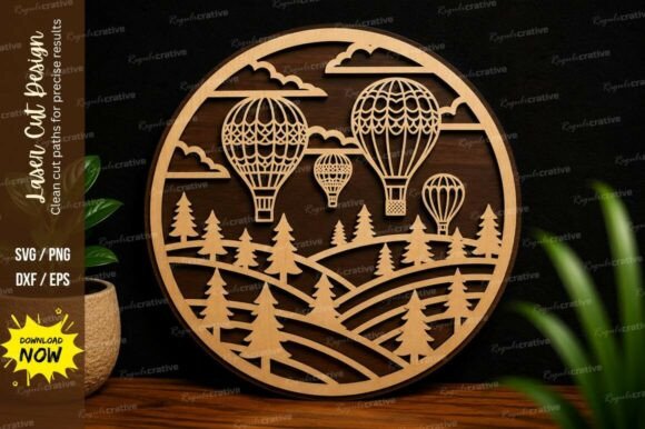 Hot Air Balloon Landscape SVG Laser Cut