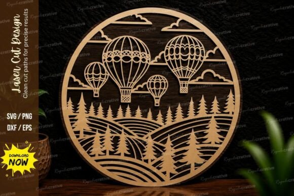 Hot Air Balloon Scene Laser Cut SVG