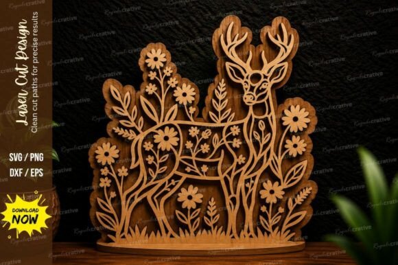 Loral Deer Scene Laser Cut Svg Design for Creative Projects