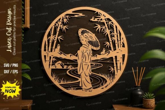 Oriental Woman Laser Cut Wall Art – Premium Design for Creative Projects