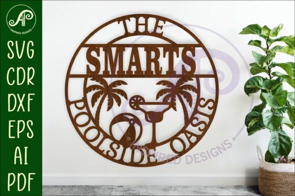 Poolside Oasis Family Name Wall Art Sign