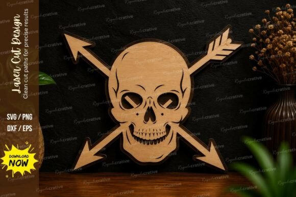Skull Cross Arrows SVG Laser Cut Design for Efficient and Professional Results